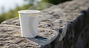 White Disposable Paper Cup on Stone Outdoors