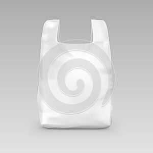 White Disposable Plastic Shopping Bag with Handles on Background