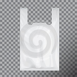 White Disposable T-Shirt Plastic Bag Package. Vector Illustration Isolated Transparent
