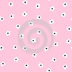 White ditsy flowers seamless vector background pink. Floral repeating pattern small flowers. Ditsy print. Seamless texture Surface