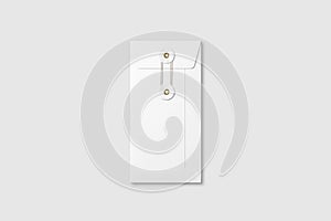 White DL size String and Washer Envelope Mockup on light grey background.