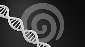 White DNA structure abstract on black background, 3D rendering