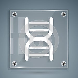 White DNA symbol icon isolated on grey background. Square glass panels. Vector