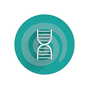 White DNA symbol icon isolated with long shadow. Green circle button. Vector Illustration.