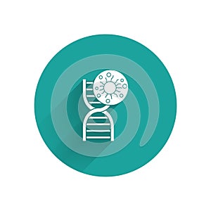 White DNA symbol and virus icon isolated with long shadow. Green circle button. Vector Illustration.