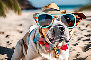 WHITE DOG ON BEACH GENERATED BY AI TOOL