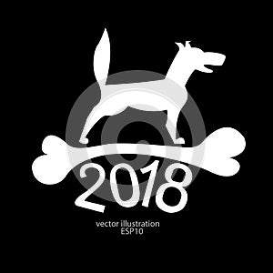 2018 a white dog with a bone for the new year for a logo, emblem, background, banner ...