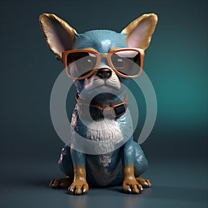 pedigree dog background pet yellow puppy animal cute chihuahua glasses portrait. Generative AI. photo