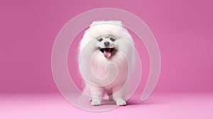 White Dog On Pink Background. Generative AI