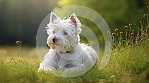 Classic Elegance: A White Dog In The Grass photo