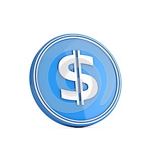 White Dollar Icon in Blue Circle Button. 3d Rendering
