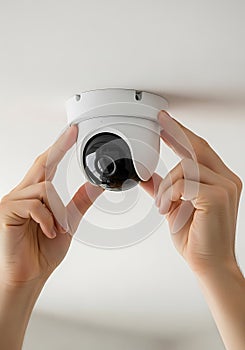 White dome camera installation security camera ceiling mount