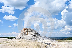 White Dome Geyser erupting in the Great Fountain Group, Yellowstone National Park, USA