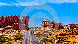 The White Dome Road winding through the Red Sandstone Rock Formations in the Valley of Fire