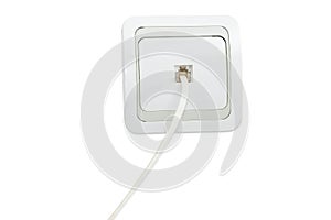 White domestic telephone socket with connected corresponding tel