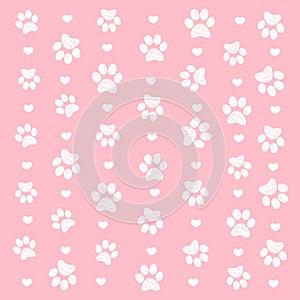 White doodle paw print pink background