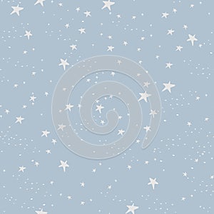 White doodle stars. Seamless fabric design pattern