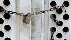 White door with big keys, lock from the outside.