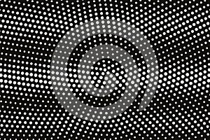 White dot on black halftone vector texture. Centered dotted gradient. Rough dotwork surface for vintage effect