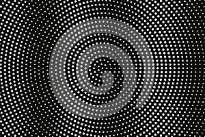 White dot on black halftone vector texture. Diagonal dotted gradient. Circular dotwork surface for vintage effect