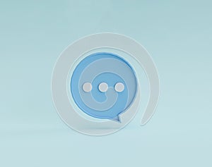 White dot illustration inside of blue speech bubble on blue background for chat sms and comment message by 3d rendering