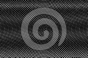 White dots on black background. Sparse round halftone vector texture. Horizontal dotwork gradient