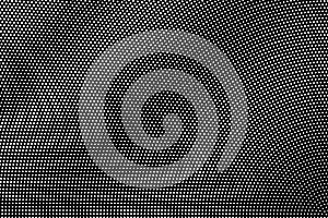 White dots on black background. Subtle halftone vector texture. Diagonal dotwork gradient for vintage effect