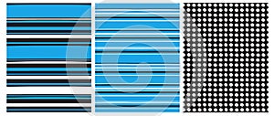 White Dots, Blue and White Stripes Isolated on a Black Background.