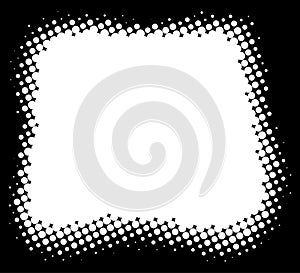 White dots pattern frame. Halftone dots curved pattern background. Dotted spot using half tone dots texture. Vector