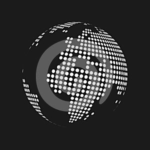 White dotted 3d earth world map globe in black background. Vector illustration