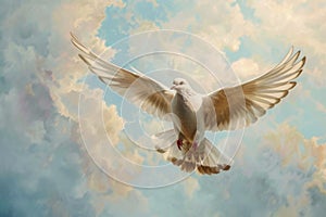 White dove in flight against a sky background