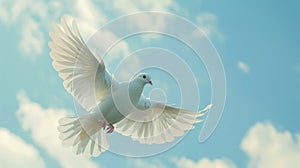 White dove flying against blue sky