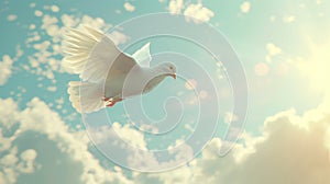 White Dove Flying in Blue Sky