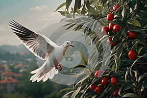 A white dove with an olive branch