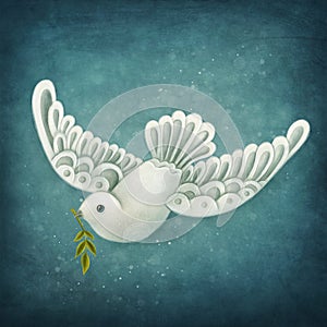 White dove with olive branch symbol of peace