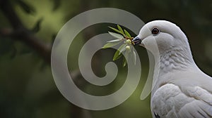 White dove with an olive branch, symbolizing peace. photo
