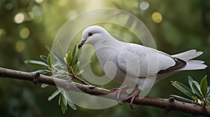 White dove with an olive branch, symbolizing peace. photo