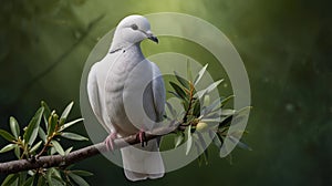 White dove with an olive branch, symbolizing peace. photo