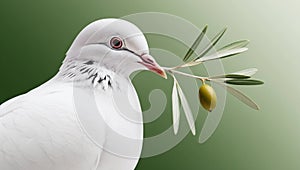 White dove with an olive branch, symbolizing peace. isolated on a solid chromakey background. photo