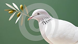 White dove with an olive branch, symbolizing peace. isolated on a solid chromakey background. photo