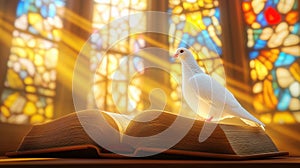 White Dove and Open Bible in Church photo