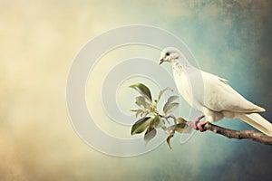 White Dove Sitting on Olive Branch