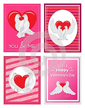 White Doves Couples with Heart Illustrations Set