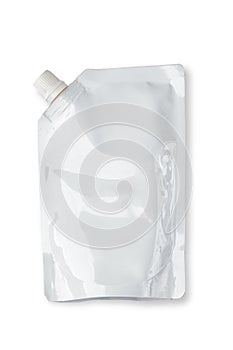 White doypack Blank packaging aluminium foil pouch on white background
