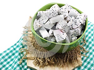 White dragon fruit high nutrient cut in ceramic bowl selective focus