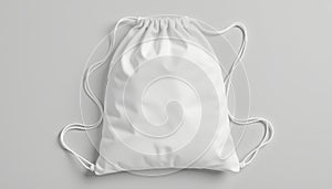 White drawstring bag on gray background