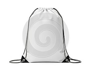 White drawstring bag isolated on white background