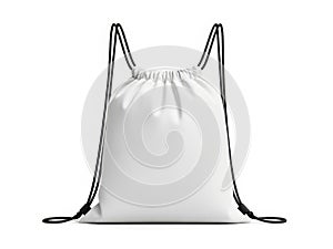 White drawstring bag isolated on white background
