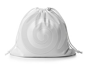 White drawstring bag isolated on white background