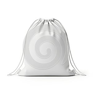 White drawstring bag isolated on white background